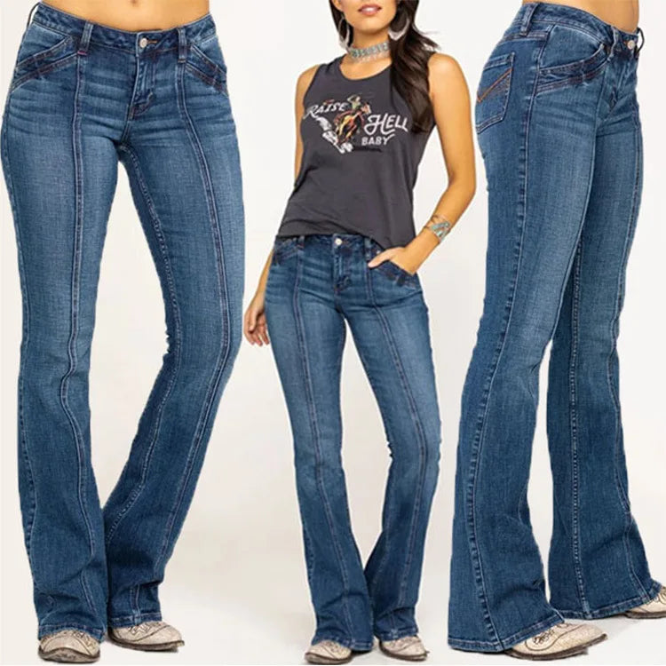 Women's Retro Washed Low Waisted Flared Jeans 2026 New Chic Casual Wide-leg Pants Female Sexy Denim Street Trousers Y2K Bottoms