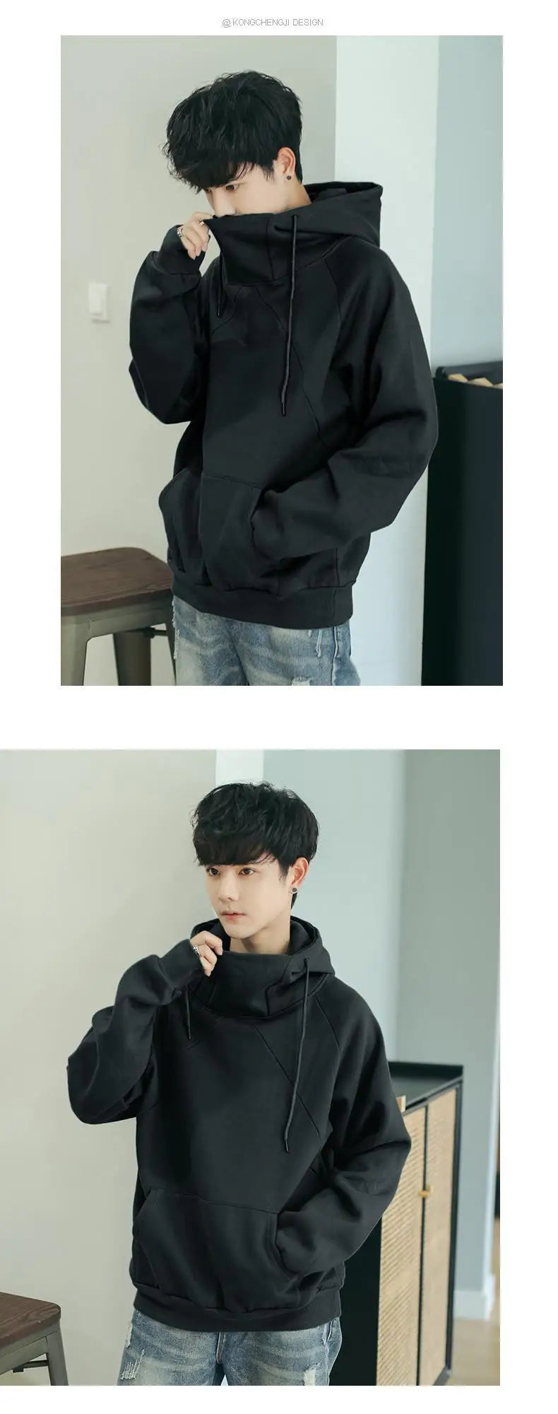 Korean Loose Turtleneck Men's Hooded 2025 New Spring and Autumn Trendy Velvet Jacket