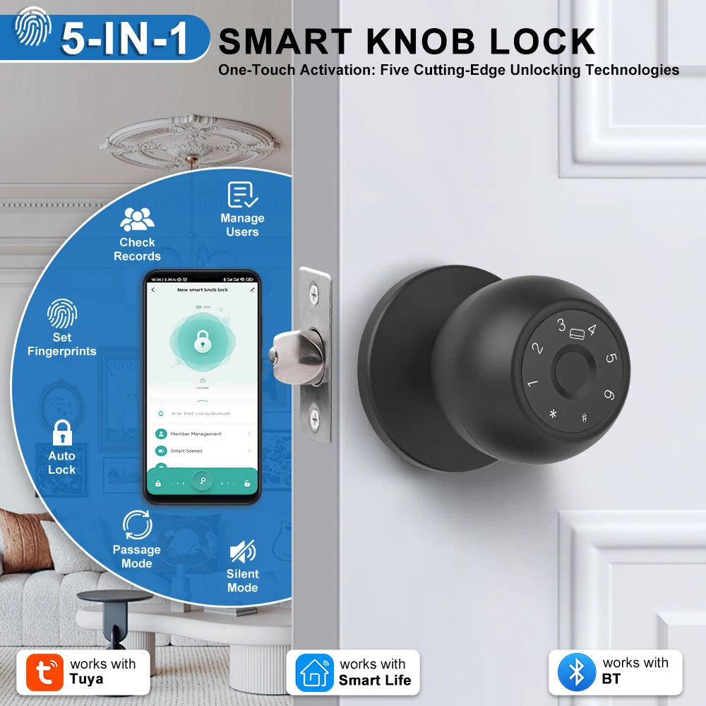 Door Lock Smart Tuya Smart Devices Bluetooth Biometric Fingerprint Door Handle Security Protection Smart Home System