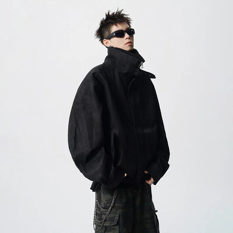WTHT Fashion Men‘s Plush Spliced Thicken Design Loose Coats Trendy 2025 Autumn Solid Color Laple Casual Jackets Male 2A2218