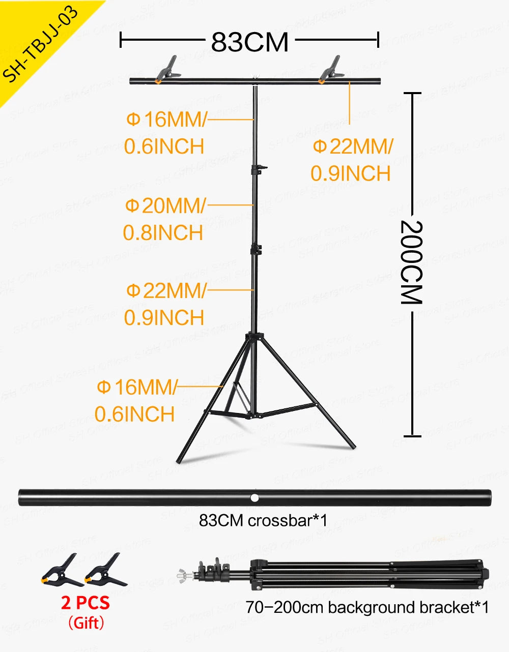 T-shaped Background Photography Backdrop Stand Adjustable Support System Photo Studio for Non-Woven Muslin Backdrops With Clip
