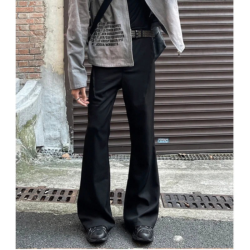 Mauroicardi Spring Autumn Long Black Soft Flare Pants for Mens with High Waist Korean Fashion Smart Casual Chic Trousers 2024
