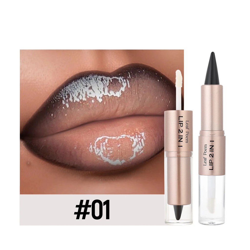 Black Brown Tapered Lip Liner Contour Pencil Double Head Mirror Plumping Lip Glaze Crystal Lip Gloss Sexy Red Lips Tint Makeup