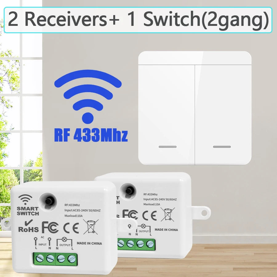 Wireless 433MHz Smart Switch Light 1/2/3Gang 86 Wall Panel Switch with Remote Control Relay Receiver 10A 110V 220V For LED Lamp