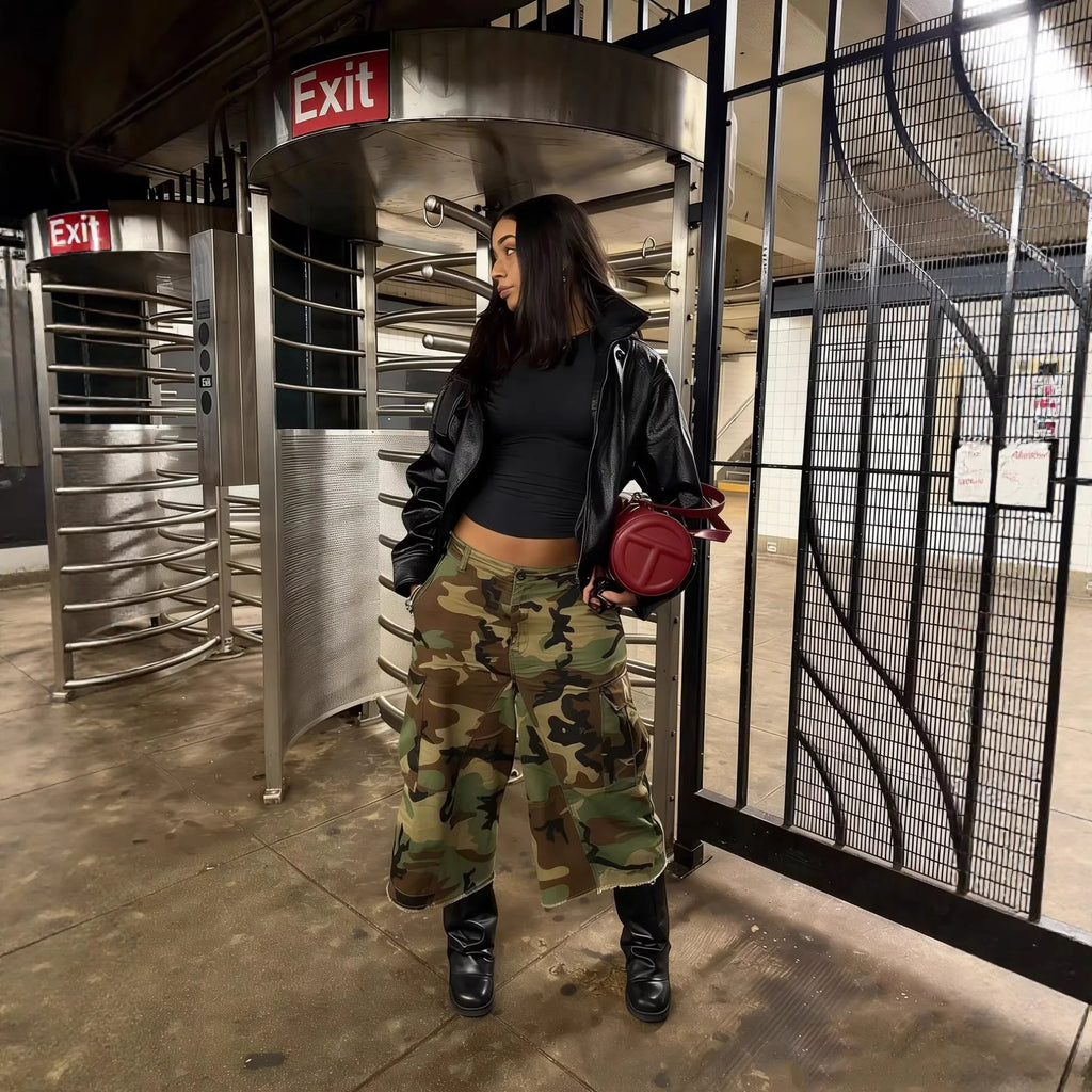 Women Mid Length Pant Vintage Camouflage Cargo Pants High Waist Trousers Capris Y2k Streetwear Elegant Work Casual Loose 2026