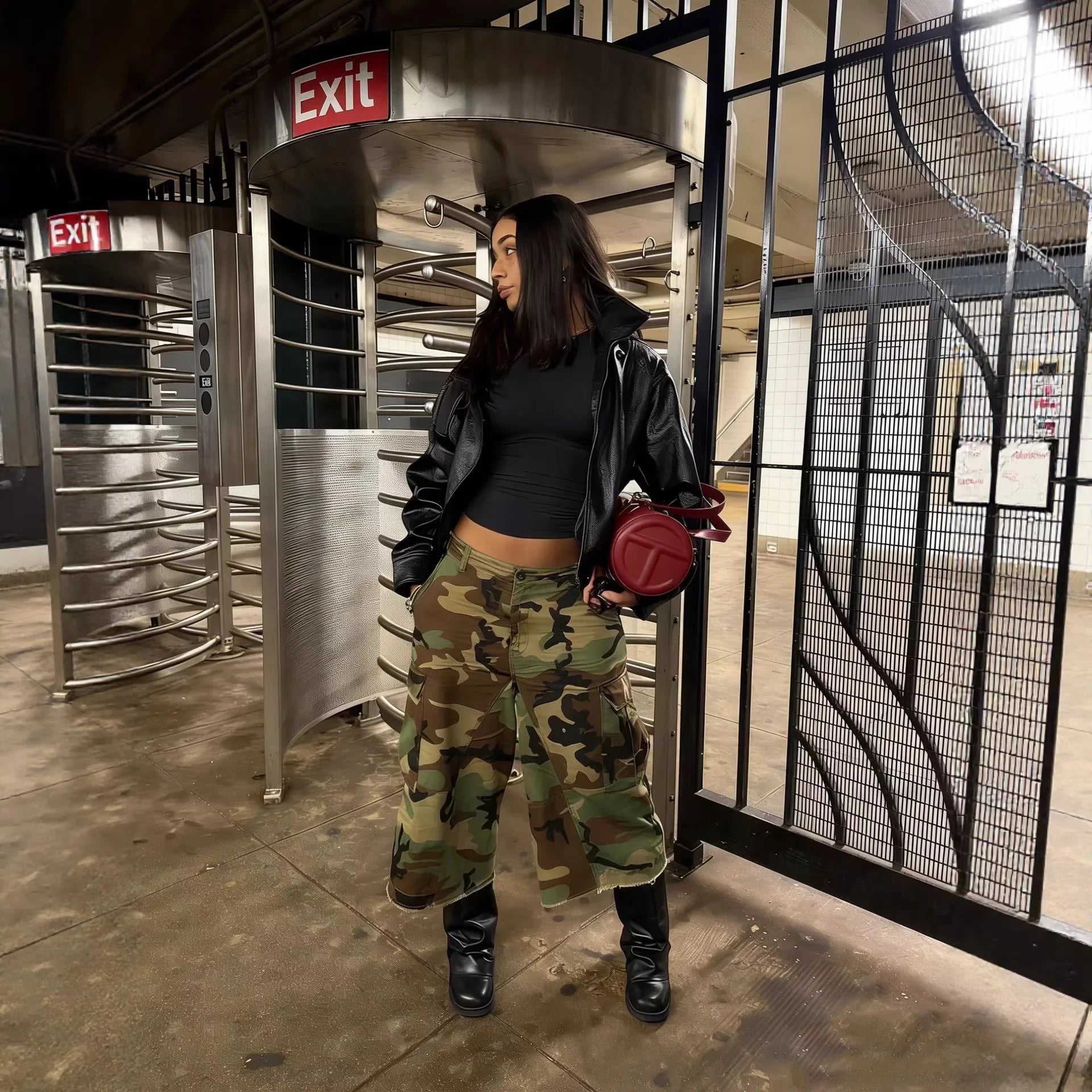 Women Mid Length Pant Vintage Camouflage Cargo Pants High Waist Trousers Capris Y2k Streetwear Elegant Work Casual Loose 2026