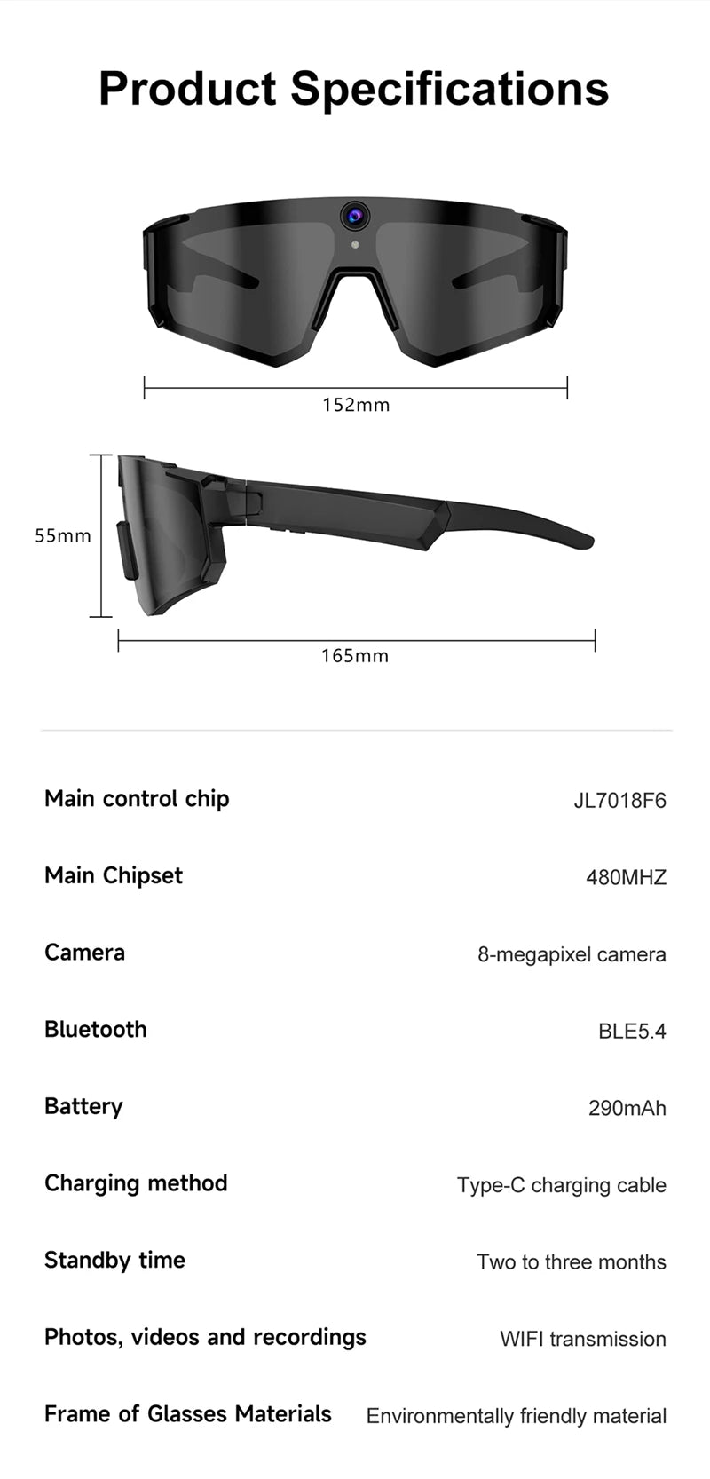 Cycling Smart Camera Glasses 800MP Photochromic Smart Glasses Bluetooth Calling Photo Video ChatGPT Music Translation