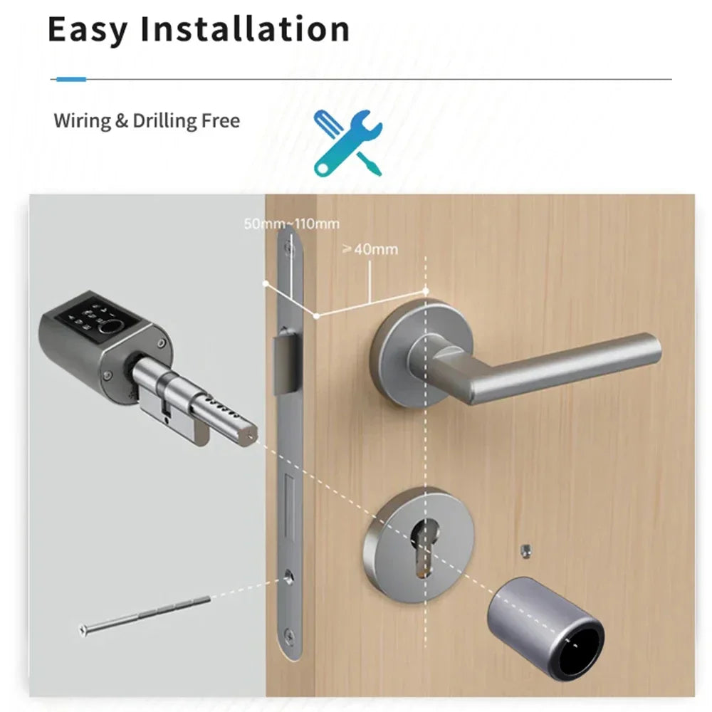 Easy Replacement Cylinder Smart Lock APP TTlock Bluetooth Fingerprint Password NFC Unlock Auto Lock/ Unlock Security Protection