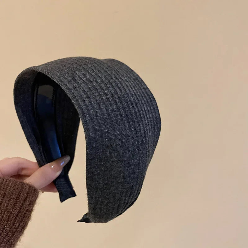 Solid Color Wide Edge Striped Yarn Headband High Head French Gentle Hair Accessory Popular Internet Celebrity Style