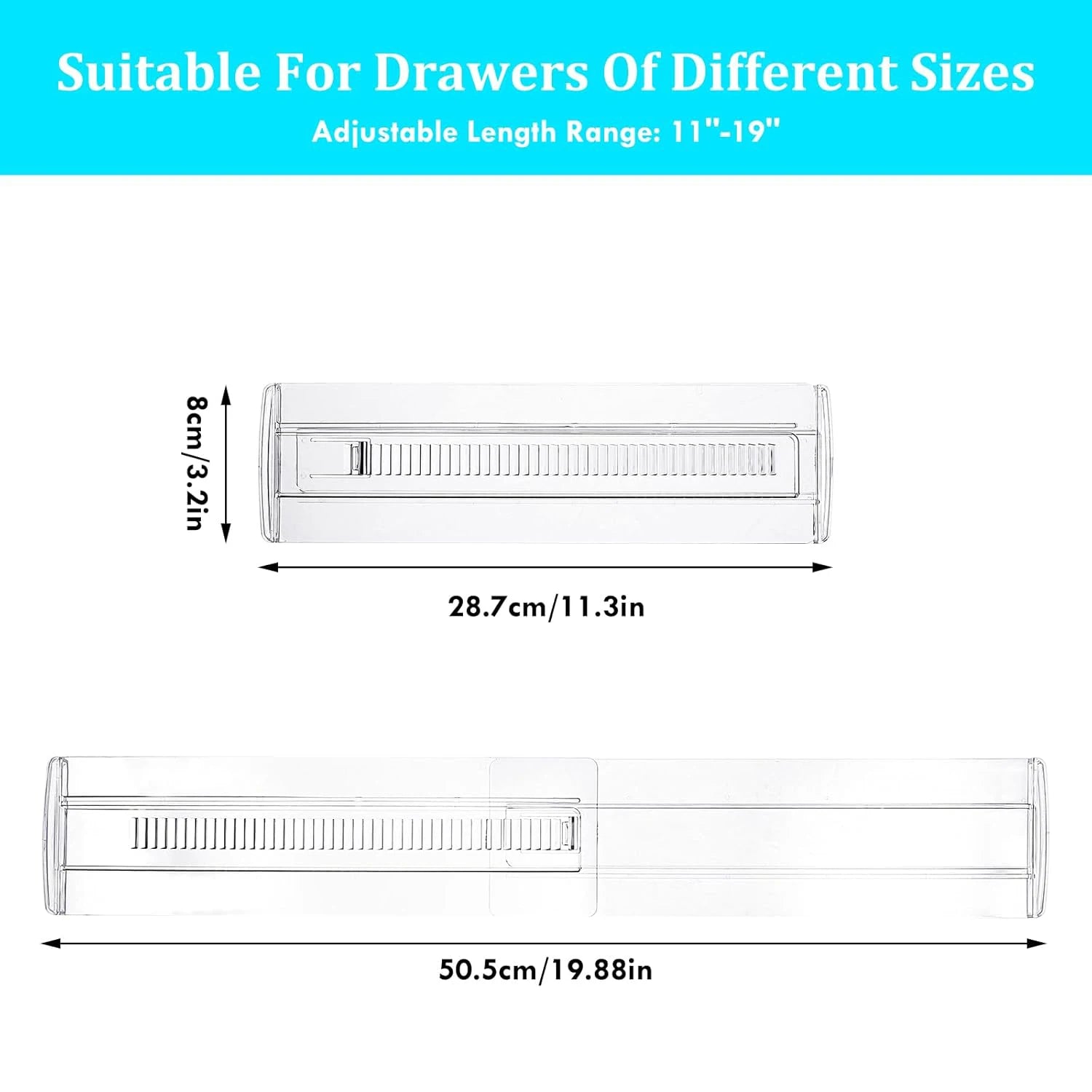 6/8/10/12-Pack Adjustable Drawer Organizers, Clear Expandable Dresser Organizers for Storing Clothes Kitchen Utensils