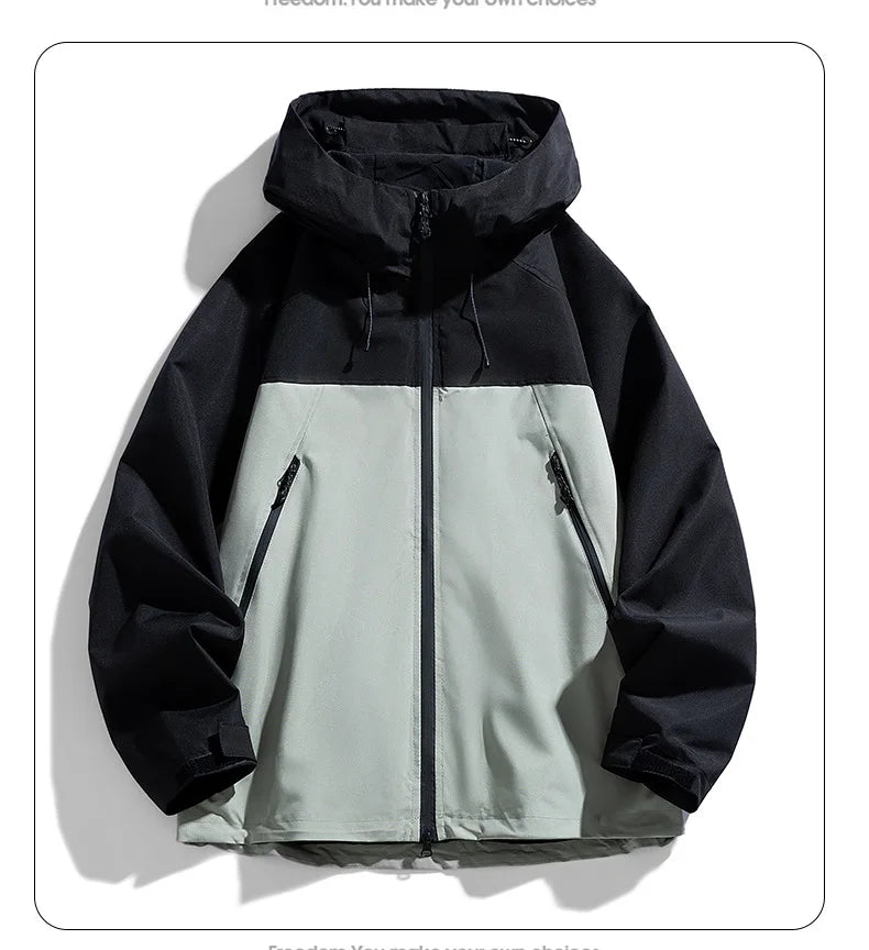 Man Jacket Spring Thin Contrast Color Long Sleeve Zipper Male Coat Loose Breathable Hooded Outdoor Sport Casual Men Outerwear