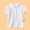 Girls White Cotton Polo Shirt Loose Breathable Children's T-shirt School Clothing POLO Size 100-170