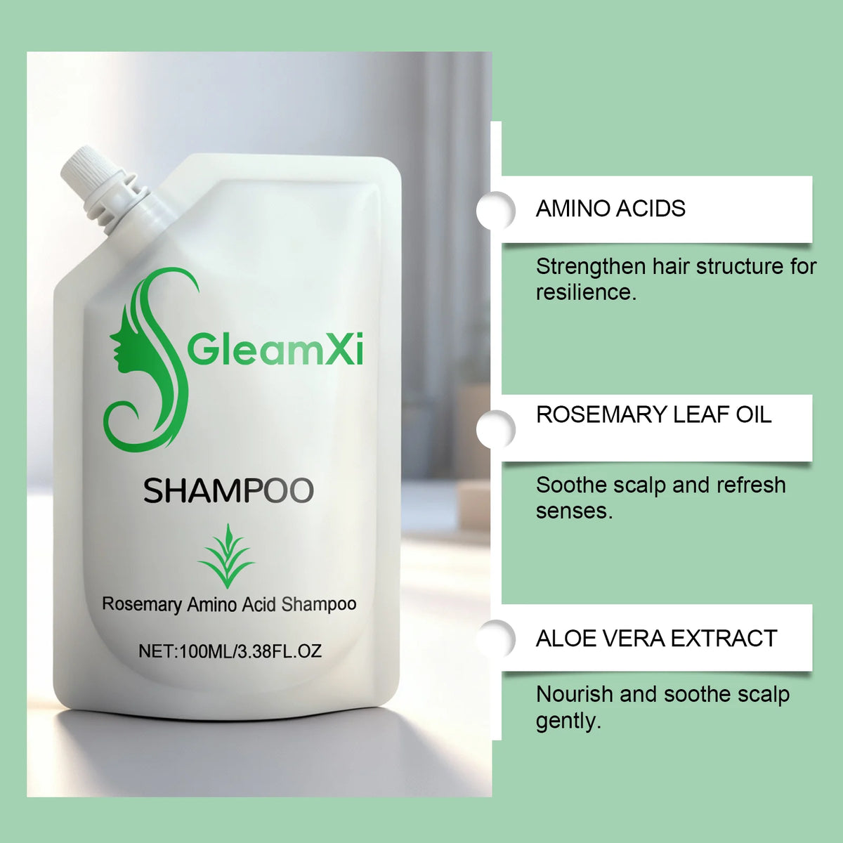 Rosemary Amino Acid Shampoo, Gentle Moisturizing Formula, Nourishing Scalp Care, Boost Hair Resilience for Weak Hair Strands
