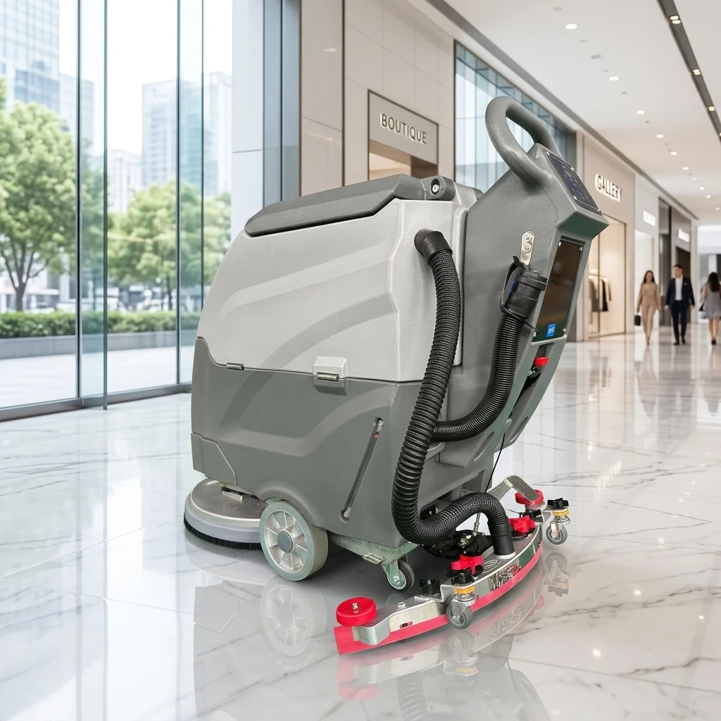 Battery Powered Floor Scrubber, Electric Walk Behind Washer for Tile and Concrete, Efficient Cleaning Machine