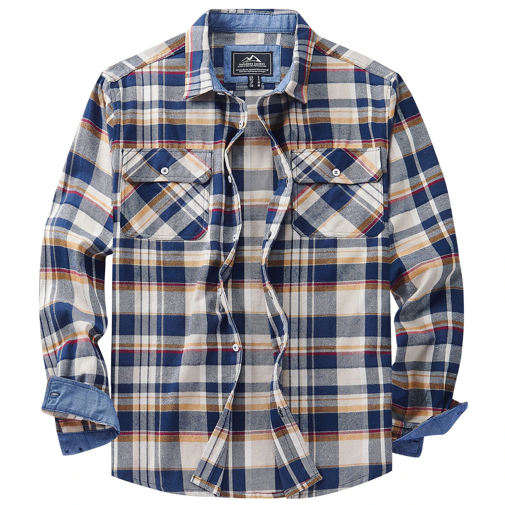 MAGCOMSEN Autumn Windproof Men's Flannel Shirt Warm Long Sleeve Casual Plaid Shirts with Two Chest Pockets