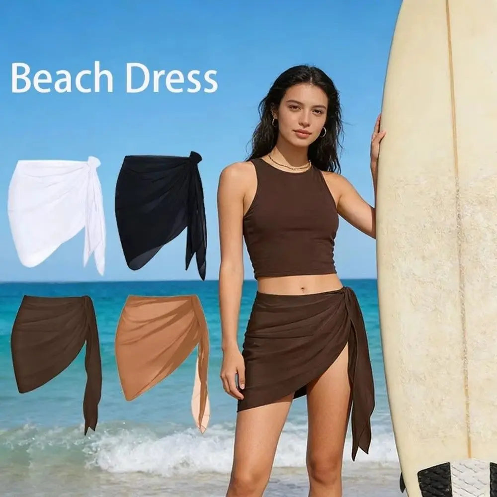 Sexy Solid Color Women Beach Skirt Short Strap Design Bikini Skirt Sheer Swimsuit Coverups Summer Vacation