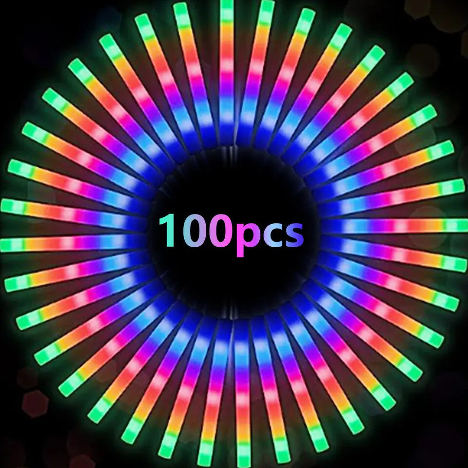 Glow Sticks Bulk 100Pack LED Light Up Foam Sticks 3 Modes Color Flashing,Glow Party Supplies for Wedding Birthday Concert