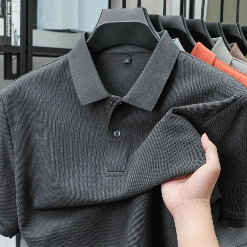100% Pure Cotton Boutique Short-Sleeved High-End Men's Polo Shirt Summer High-Quality Solid Color Tops Business Casual T-Shirt