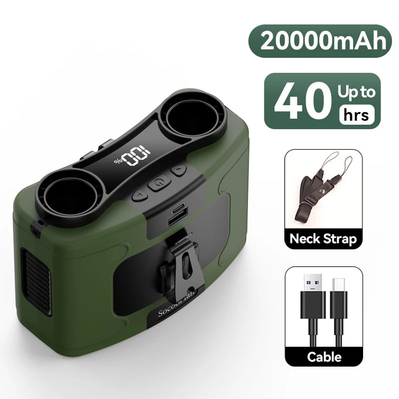 Socool 20000mAh Portable Waist Fan Dual Air Outlet 10 Gear Speeds Outdoor Personal Hanging Neck & Belt Clip Fan with Power Bank