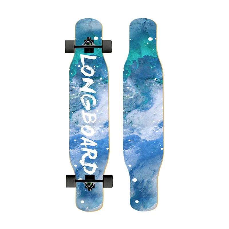 44 Inch Double Kick Dance Longboard 7-Layer Maple Wood Double Sided Graphic Complete Skate Deck All Ages Amateur Professional Ri