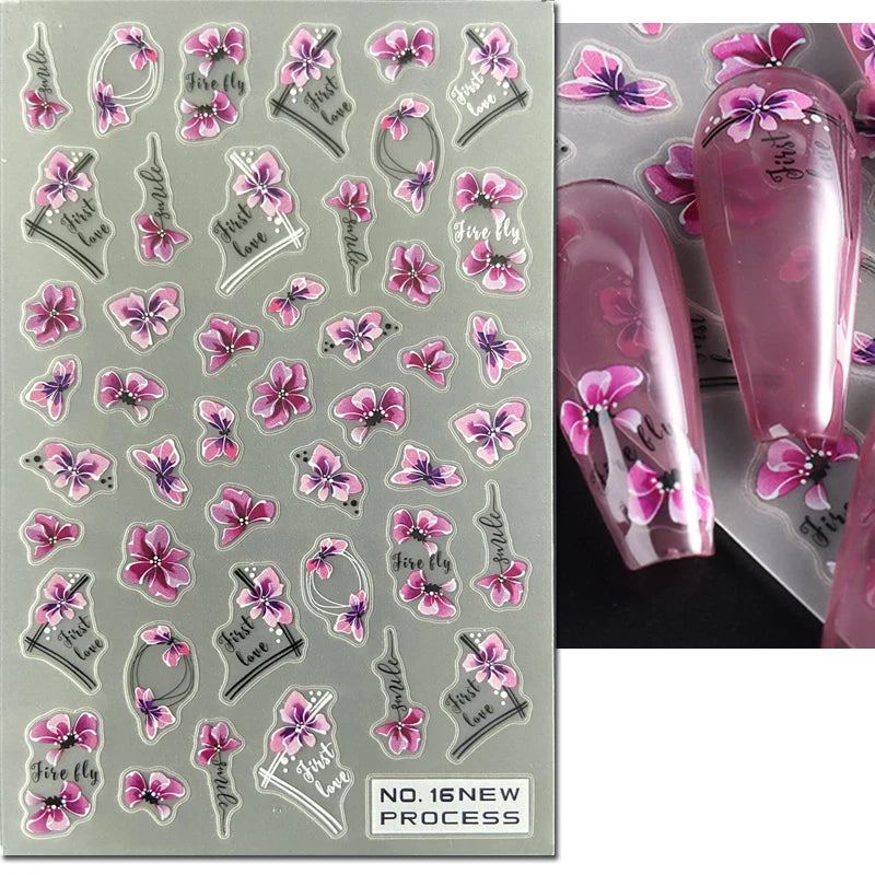 3d Nail Art Ultrathin Decals Blue Pink Blossom Florals Flowers Leaves Nail Stickers Decoration For Nail Tips Beauty