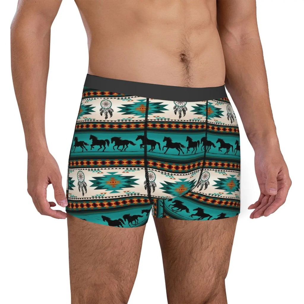 Tribal Aztec Horse Print Men Underwear Boxers Breathable Mens Boxershorts Men's Panties Underpants Man Boxers Briefs Trunks