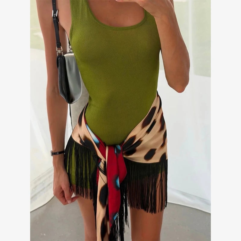 Sexy Printed Polka Dot Dress Retro Sheer Turn-down Collar Button Detachable Scarf Robe 2026 Summer Chic Y2k Women Casual Dresses