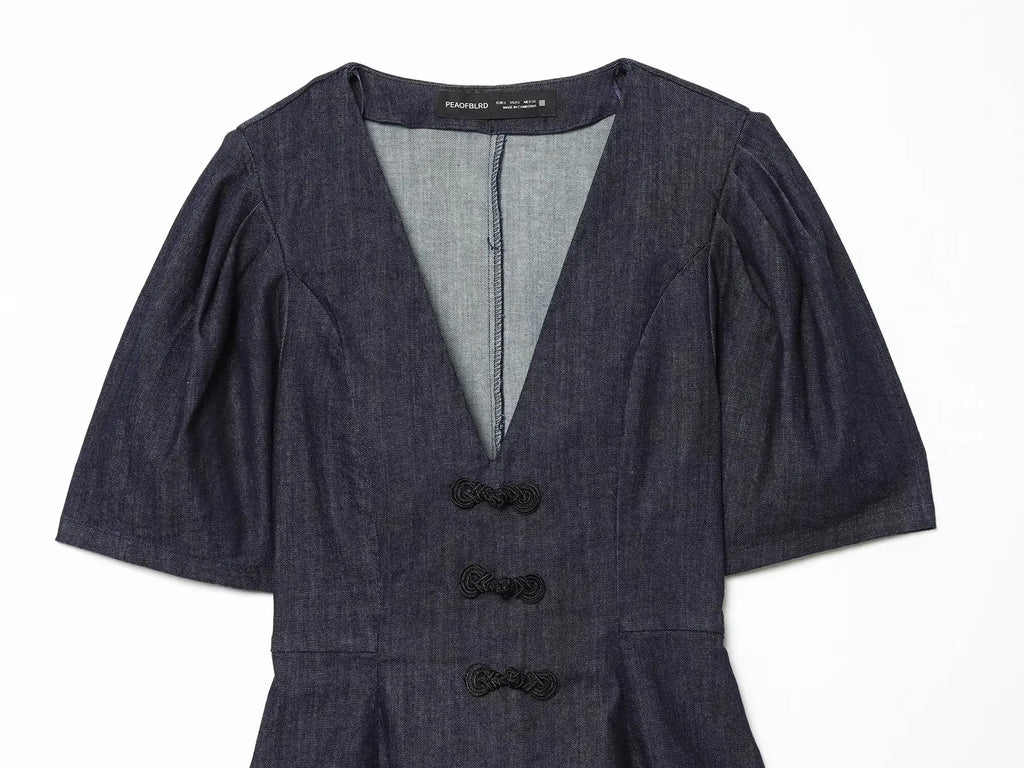 Denim Women's Shirts Blouse 2026 Summer New Fashion Slim V-neck Blouses Women's Summer Chic Travel Holiday Youth Shirts Tops