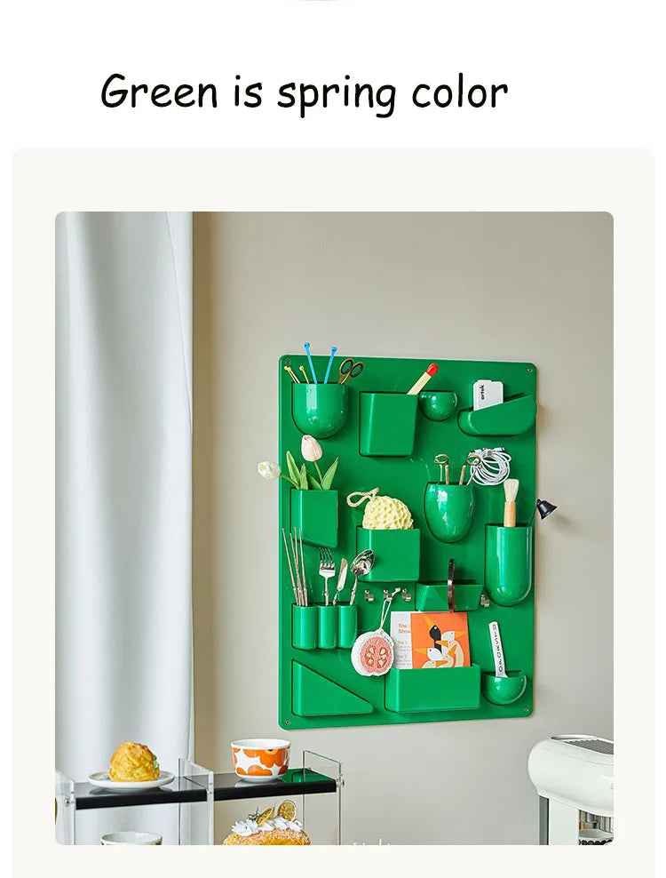 Wall-mounted Storage Rack with Hooks for Office, Kitchen and Workshop Children's Room Organizer with Adjustable Shelves