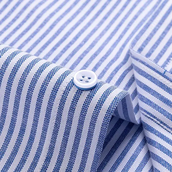 New Cotton Oxford Men's Shirts Long Sleeves Stripe Thin Soft Regular Fit Formal Dress Shirt Pocket Social Blouse Male Clothes
