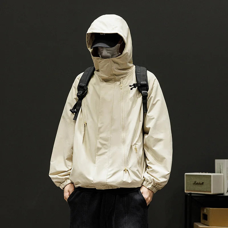 Japanese Windbreakers Men's Jacket Zipper Coat Cargo Waterproof Jackets Bomber Camping Loose Thin Softshell Hooded Hiking Jacket