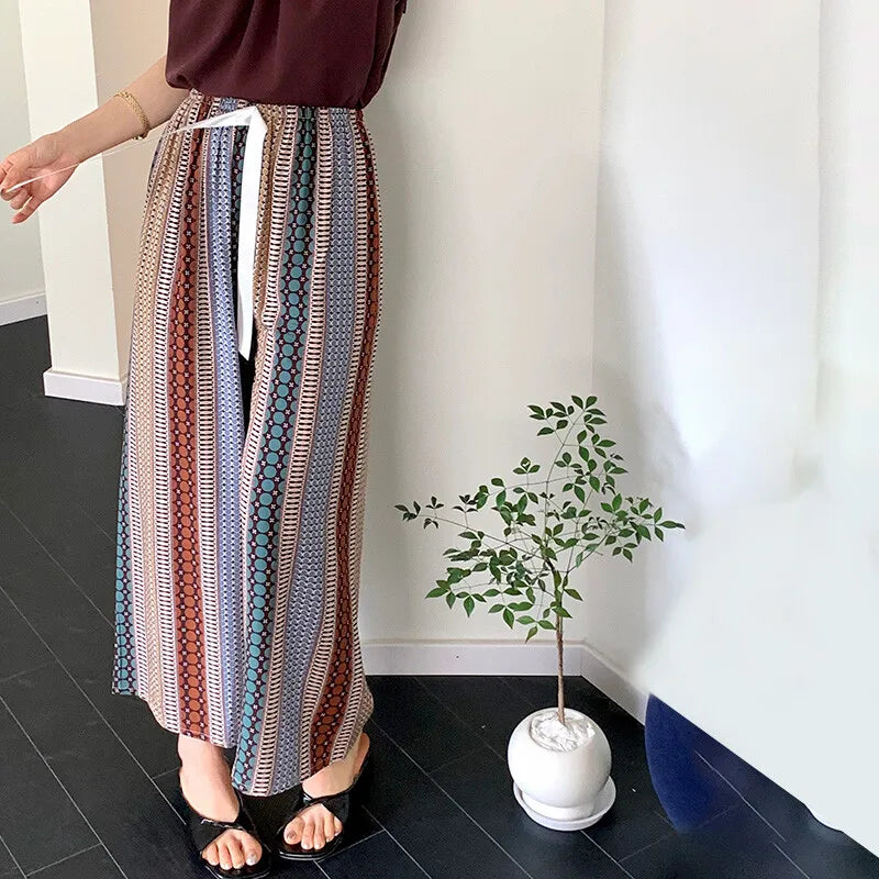 2025 Summer Sleeping Pants Women Thin Bottoms Spring Large Size Home Wear Pants Pajamas Flower Print Loose Cute Beach Trousers