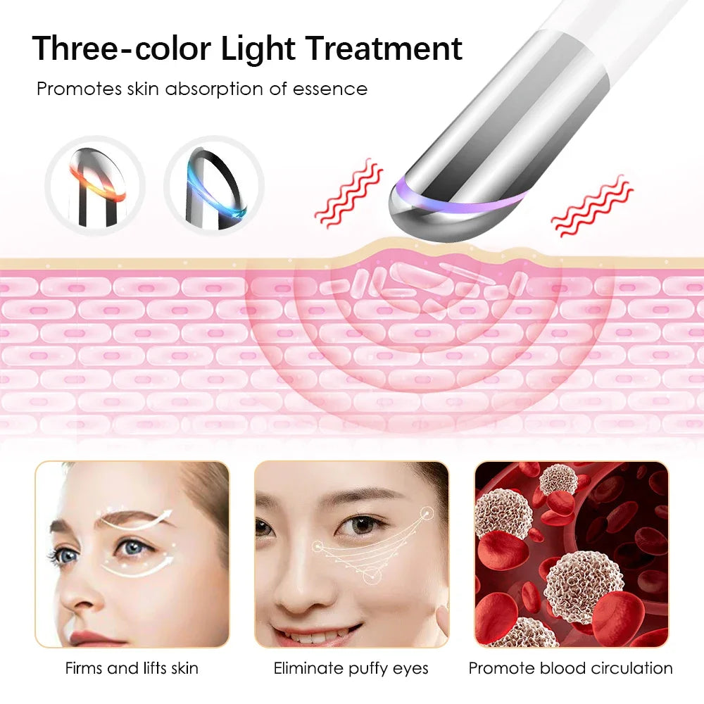 Eye Massage Pen Mini Facial Vibrating Massager Eliminate Eye Bags Puffiness Dark Circles Heated Portable Facial Eye Beauty Meter