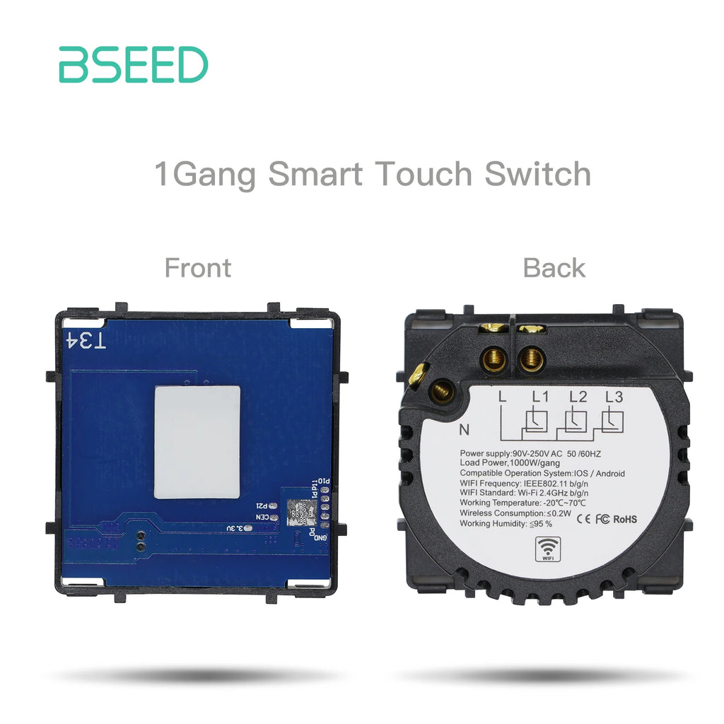 BSEED WIFI Wall Light Switches Glass Panel Parts White Smart Touch Switches Function Parts EU Sockets Power Outlet Parts