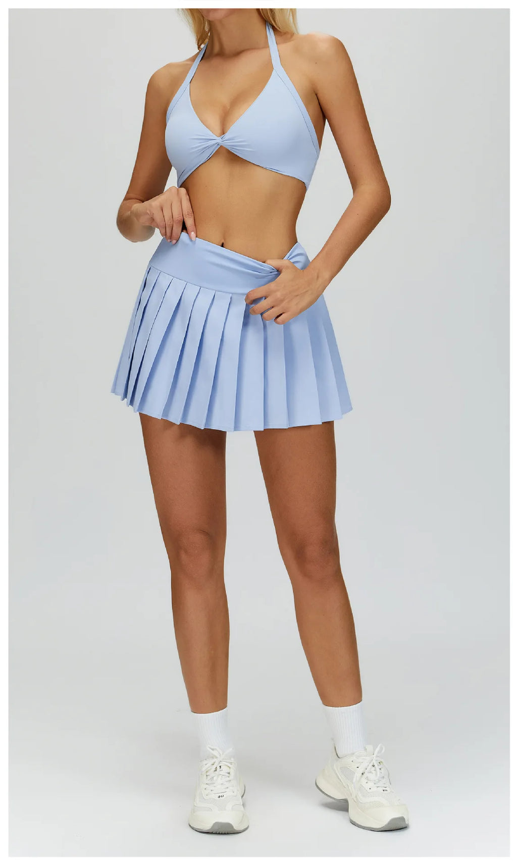 Custom LOGO women's fashion nude yoga clothes pleated tight sports outdoor running Golf and Tennis skirt fitness two-piece set