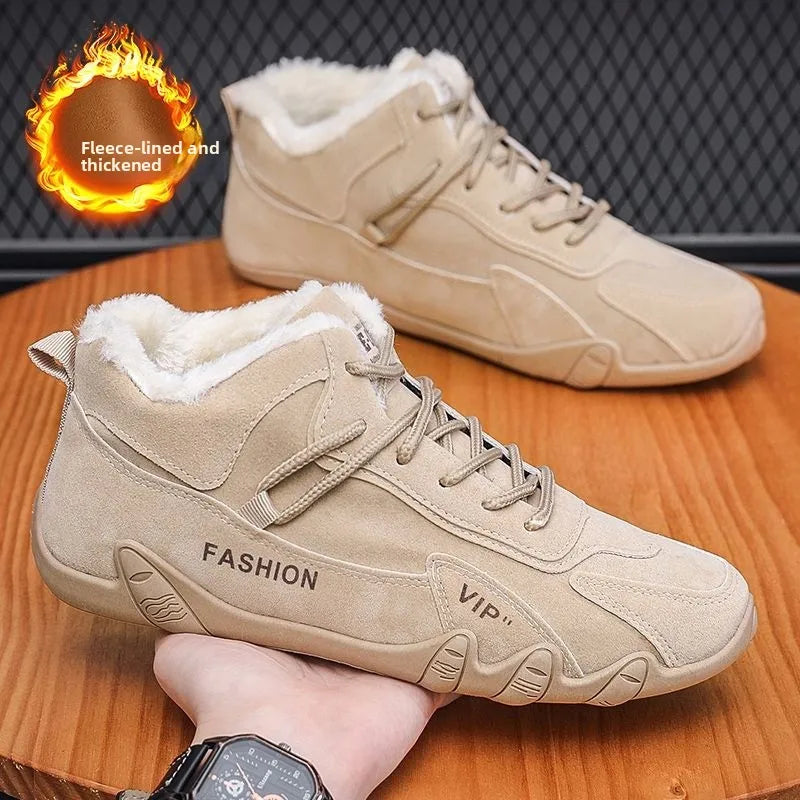 Men's Fleece Lined Safety Shoes Sporty Casual Warm Trendy High Top Work Boots Glued Sole round Toe Rubber Bottom Shoes