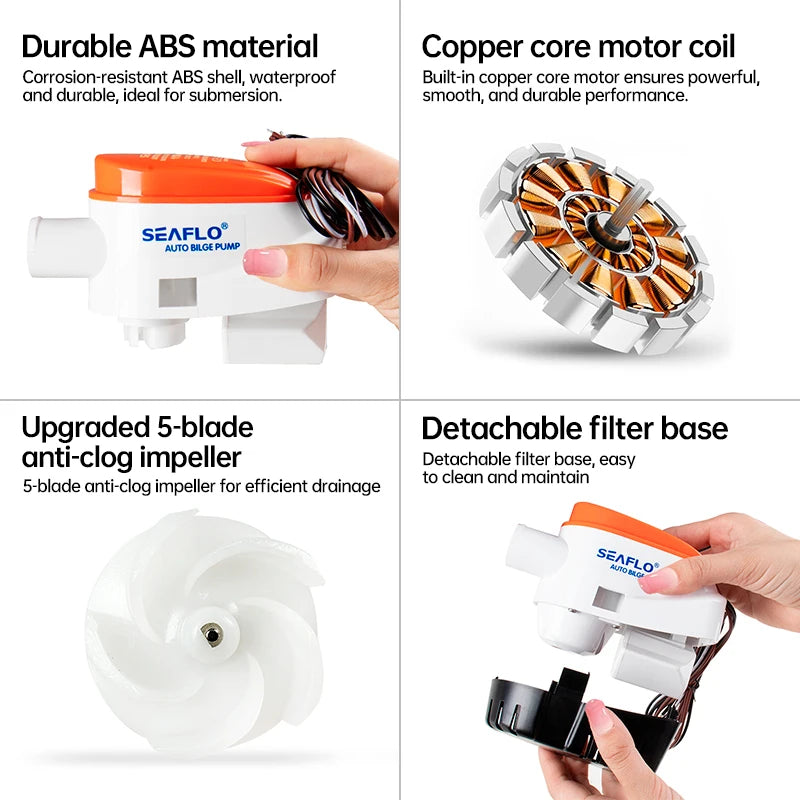 Marine Water Pump Small Bilge Pump 12V24V Yacht Drainage Fast Boat DC Submersible Pump Bilge Automatic Drainage Pump