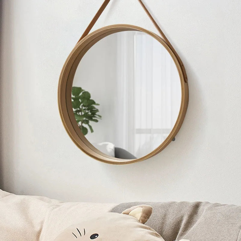 Perforation-free Vanity Mirror Wall-mounted Round Thickened Wooden Border Dressing Mirror Bathroom Mirror Makeup Mirror 전신거울