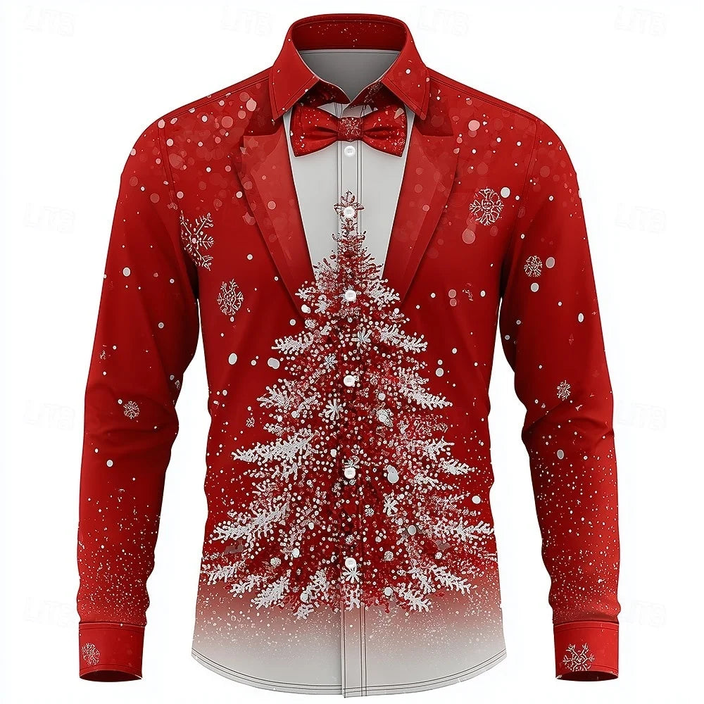 Christmas Festival Theme Men's 3D Printed Formal Shirts Christmas Tree Santa Claus Graphic Long Sleeve Shirt Fashion Men's Shirt