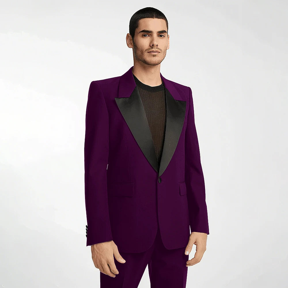 Handsome Black Men's Suit 2 Pieces Single Button Peak Lapel Set Daily Fashion Male（Blazer+Pants）