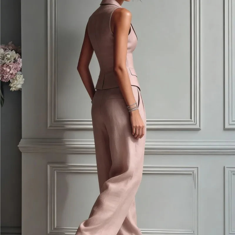 2026 Summer Women Two Piece Set Single-breasted Sleeveless Vest Top And Trousers Pants Set Suit Office Ladies Suits