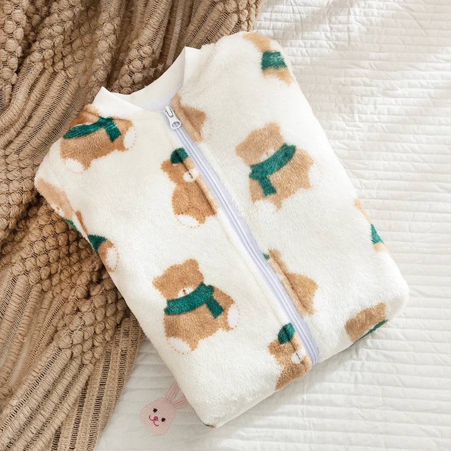 1Pc Baby Flannel Swaddle, Ultra-Soft and Comfortable for Autumn and Winter, Anti-Startle and Anti-Kick Blanket, Baby Vest with Added Fleece - Baby Warm Sleeping Bag, a Gift for Your Baby.