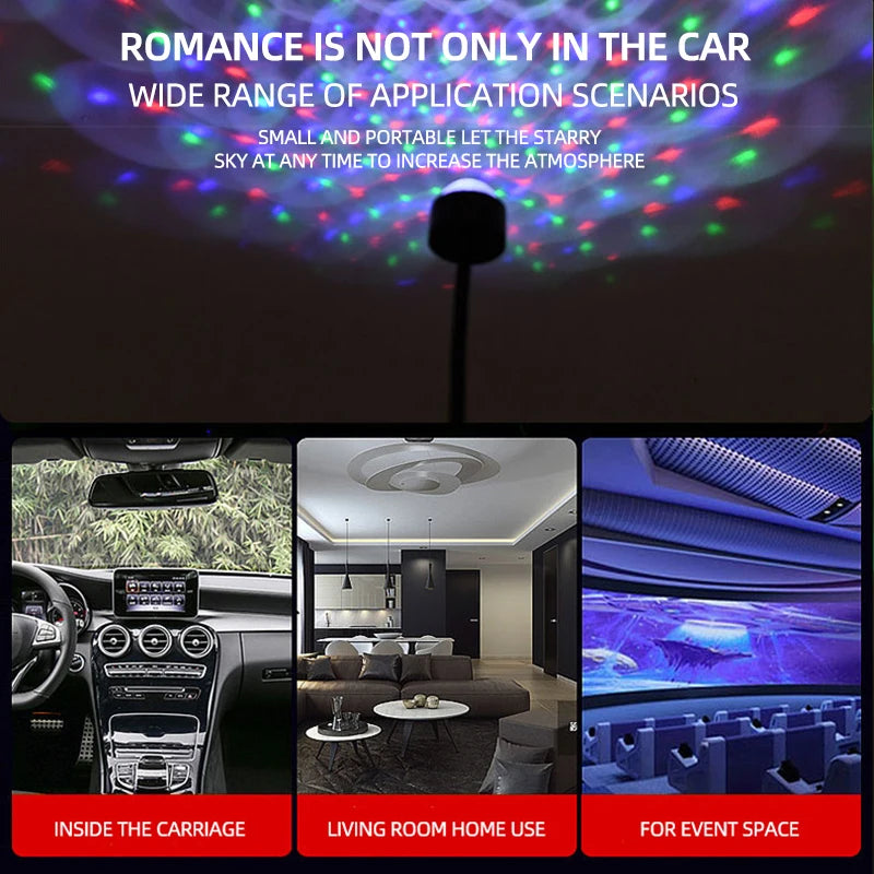 Car Romantic LED Starry Sky Night Light 5V USB Powered Galaxy Star Projector Lamp for Car Roof Room Ceiling Decor Plug and Play