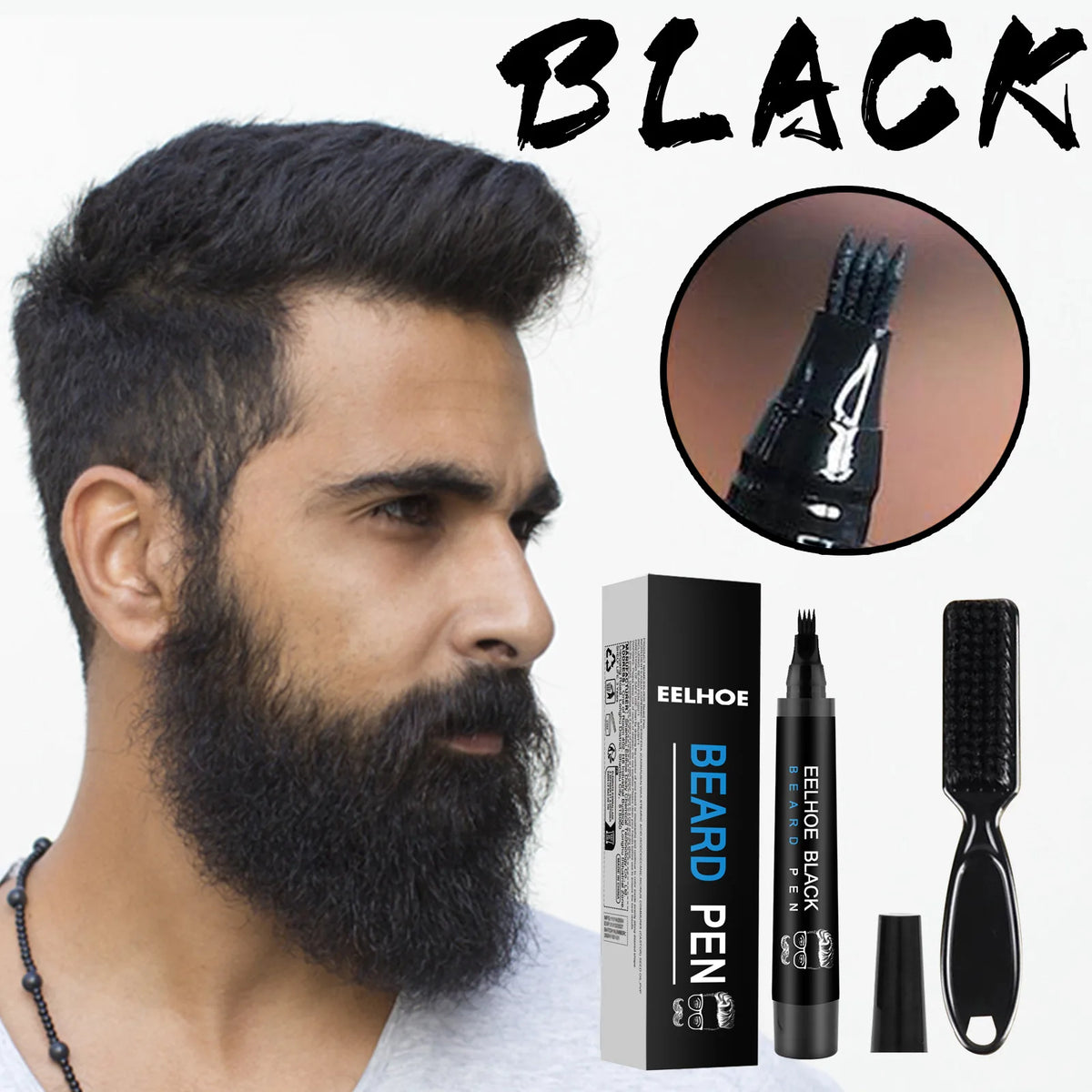 Waterproof Beard Pen Filler Men Moustache Coloring Pen Beard Coloring Filling Enhancer Black Fiber Hair Beard Stuffing Pen Tool