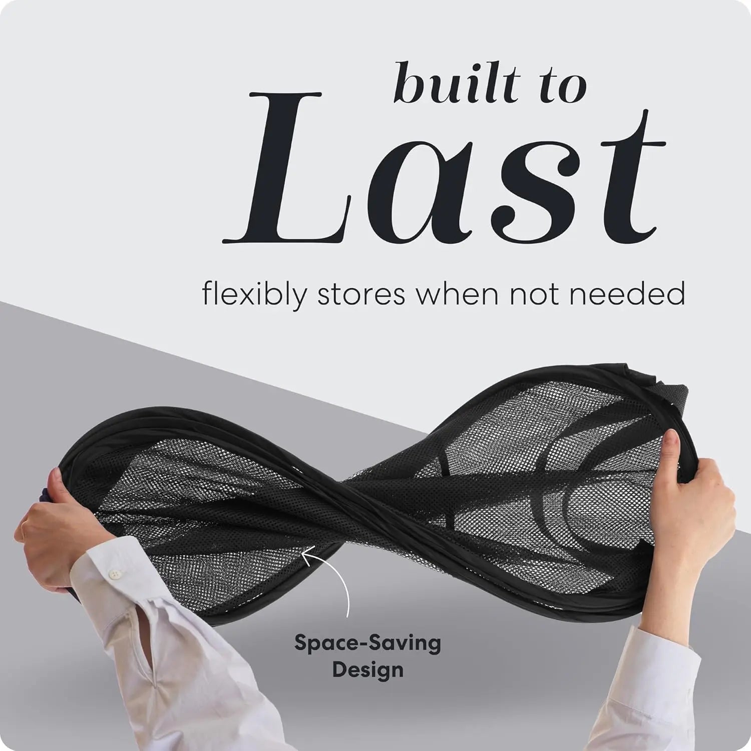 Collapsible mesh pop-up hamper, black, wide opening, side pocket, breathable, foldable, space-saving for clothes & storage
