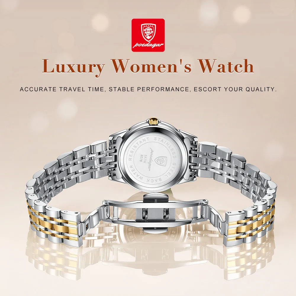 POEDAGAR Luxury Elegant Ladies Watch High Quality Casual Stainless Steel Luminous Waterproof Quartz Women's Watches Dress Clock