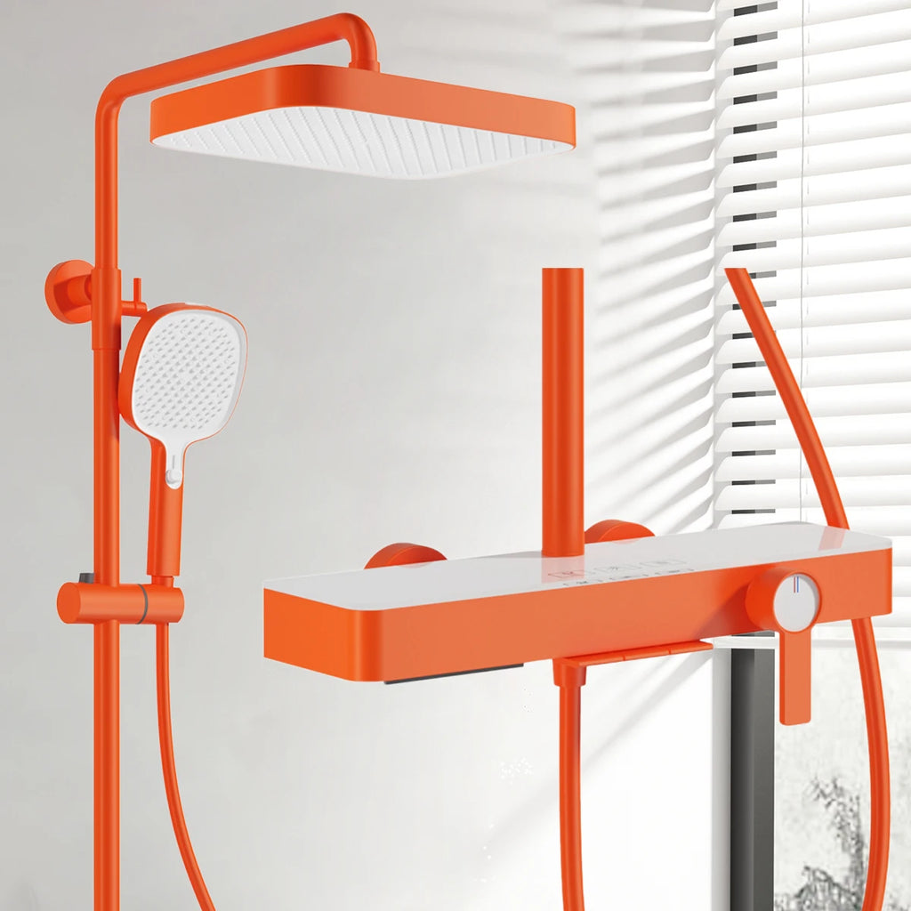 Orange Piano Bathroom Shower Set Waterfall Bathroom Mixer Faucets Rainfall Shower Head Hot Cold Piano Bathroom Shower System