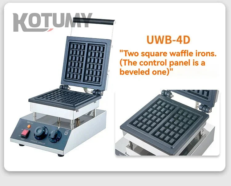 Industrial Stainless Steel Non-Stick Belgian Waffle Maker Four Grid Electric Baking Tray Heating Both Grain Processing Machinery