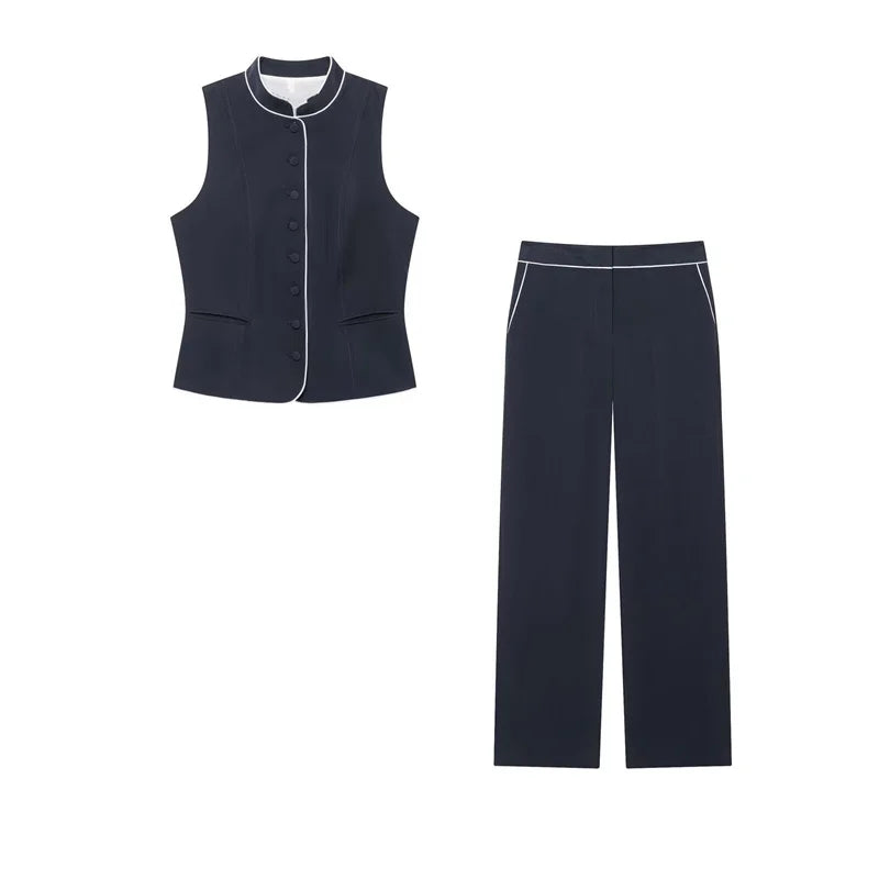 Summer Women's Suit Sleeveless Vest Top High Waist Wide Leg Pants 2026 New Fashion Short Vest Tops Long Pants 2-piece Set