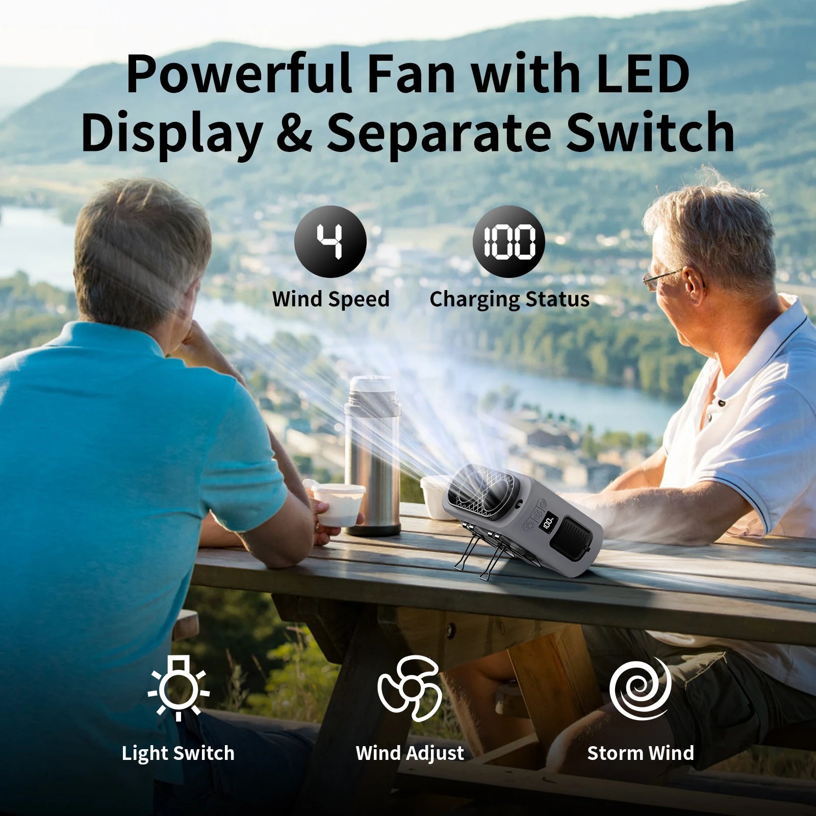 2026 New Upgrade 14500mAh Outdoor Fan Portable Waist Hanging Neck Strong Dual Air Vents Fans For Travel Sports Courier